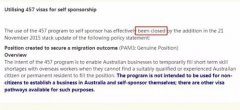 澳洲的457自雇移民签证宣布关闭！