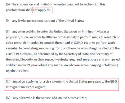 特朗普已签署暂停移民入境行政令，EB-5投资移民申请人被豁免！